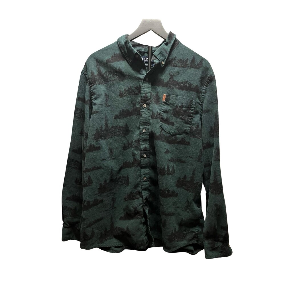 🔥 CHAPS Green Fleece Forest Scenes Shirt, XXL EUC ! 🔥
